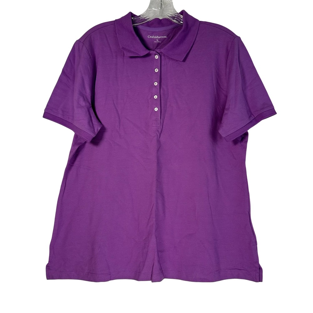 Croft & Barrow Womens Purple Short Sleeve Cotton Spandex Polo Shirt Size L NEW